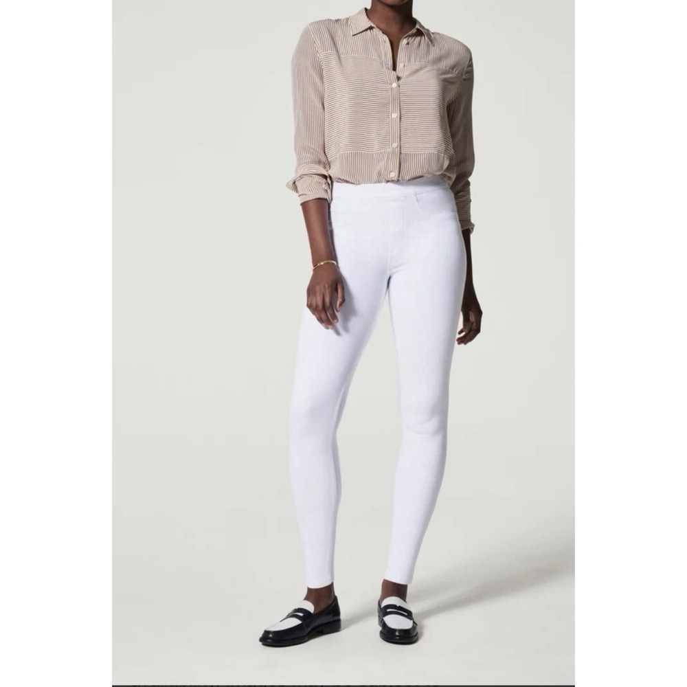 Spanx Jean-ish Ankle Leggings Women's 1X White Denim Jegging Pants Tummy Shaping